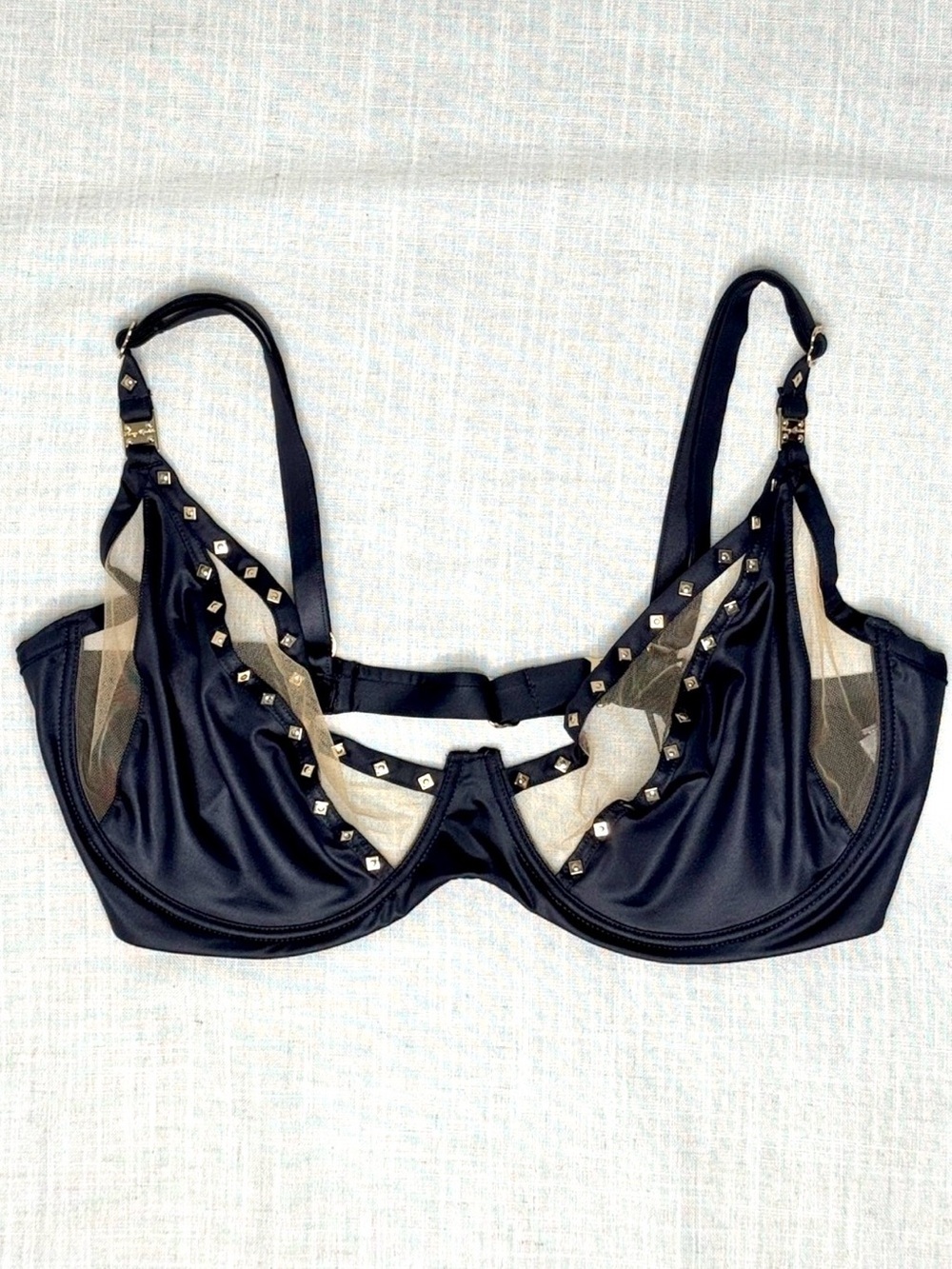 Honey Birdette Eivissa Underwire Bikini Top Black 36H Studded NWT
